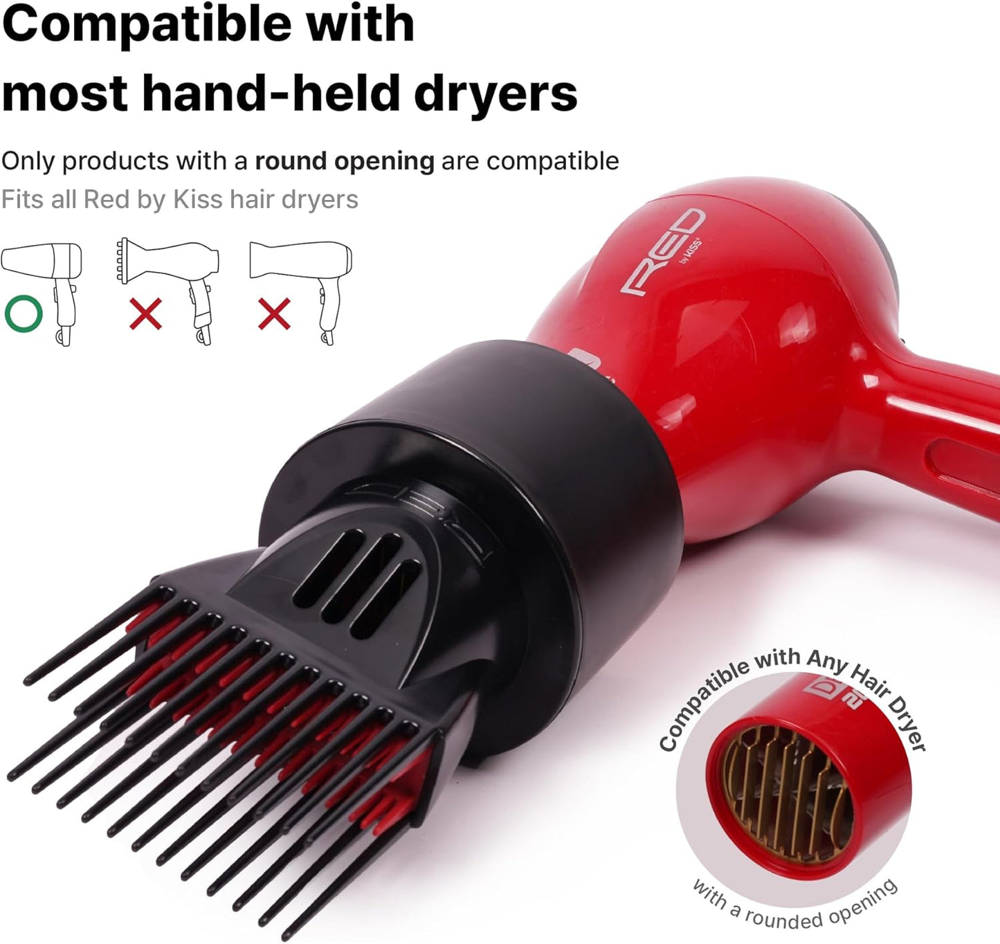 Red by Kiss Universal Detangling Blow Dryer Hair Styling Pik – Compatible with all Hair Dryers