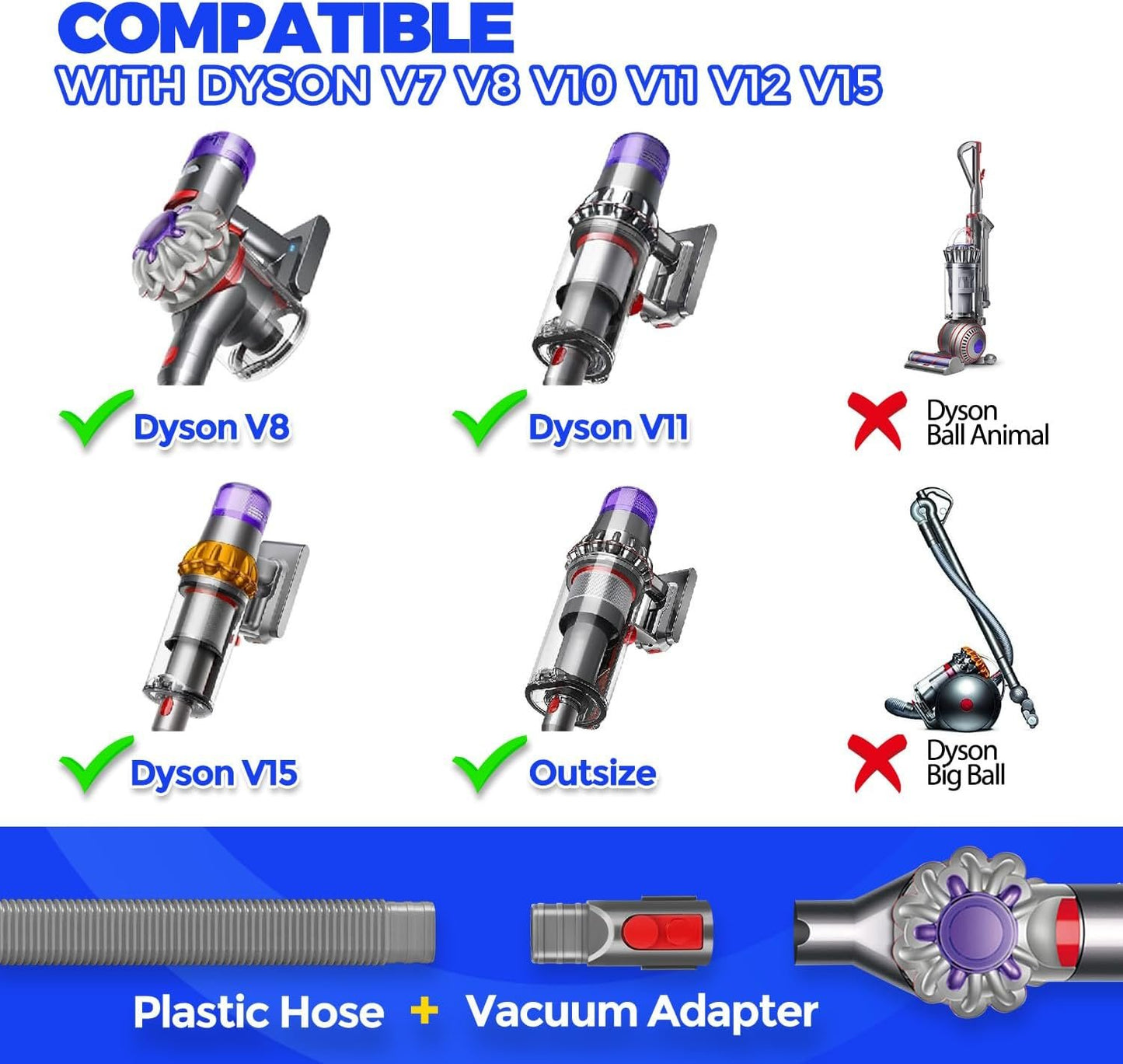 Holikme Dryer Vent Cleaning Kit, Dryer Lint Vacuum Attachment, Lint Remover Compatible with Dyson V7 V8 V10 V11 V12 V15 etc. Cordless Vacuum Cleaner, Grey