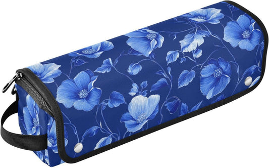 Deep Blue Flowers 2 in 1 - Organizer per strumenti per capelli con tappetino resistente al calore, custodia da viaggio portatile per utensili caldi e accessori per la cura dei capelli