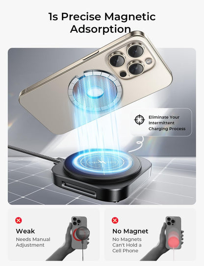 LISEN Magsafe Charger Apple Watch 2 in 1 Wireless Charging Station Magnetic Charging Pad Magsafe Charger Stand Travel Charger for Multiple Devices Fits iPhone 16 Apple Watch Airpods(Black)