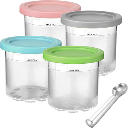 Containers Replacement for Ninja Creami Pints and Lids - 4 Pack, 16oz Cup Compatible with NC301 NC300 NC299AMZ Series Ice Cream Maker, BPA Free Dishwasher Safe Leak Proof