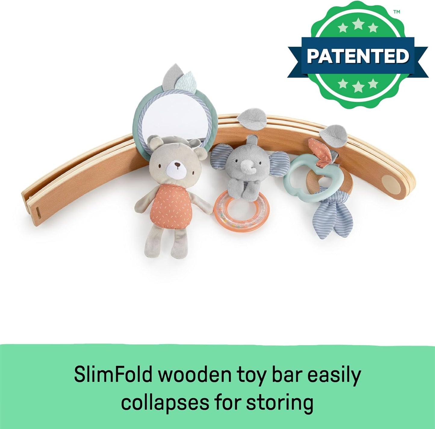 Ingenuity Cozy Spot Reversible Duvet Activity Gym & Play Mat with Wooden Toy bar - Loamy, Newborn and up