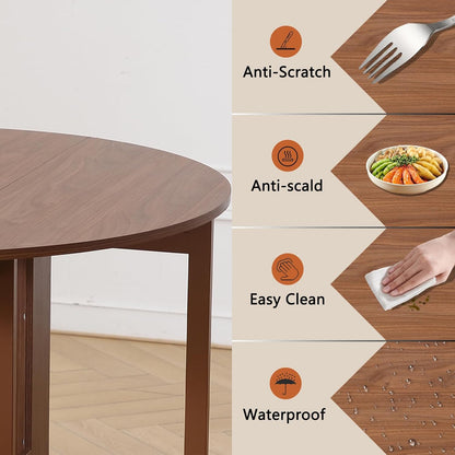 COMUHOME 47.3" Round Folding Dining Table for 4-8, Wood Kitchen Foldable Table Large Drop Leaf Dinner Table with Storage Shelf Metal Legs for Home Dining Room Living Room in Walnut
