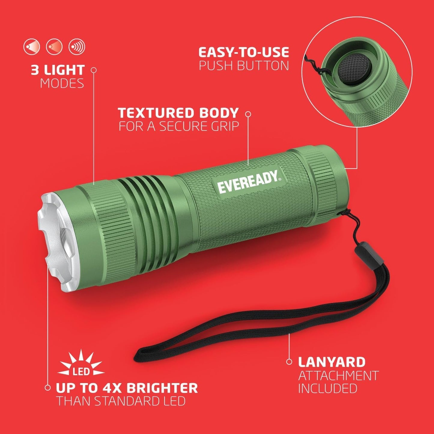 EVEREADY Tactical Light, 300 Lumen, IPX4 Water Resistant, Durable Metal LED Flashlight, Indoor and Outdoor Metal Flashlight
