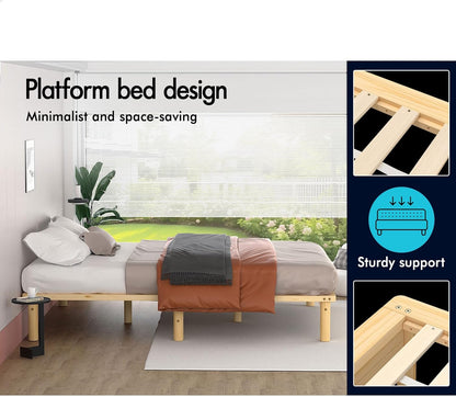 ALFORDSON Double Bed Frame Wooden Bed Base with Timber Slats, Solid Pine Wood Mattress Base Platform Support, Bed Foundation with Storage Space, Basia Series Home Bedroom Furniture in Oak