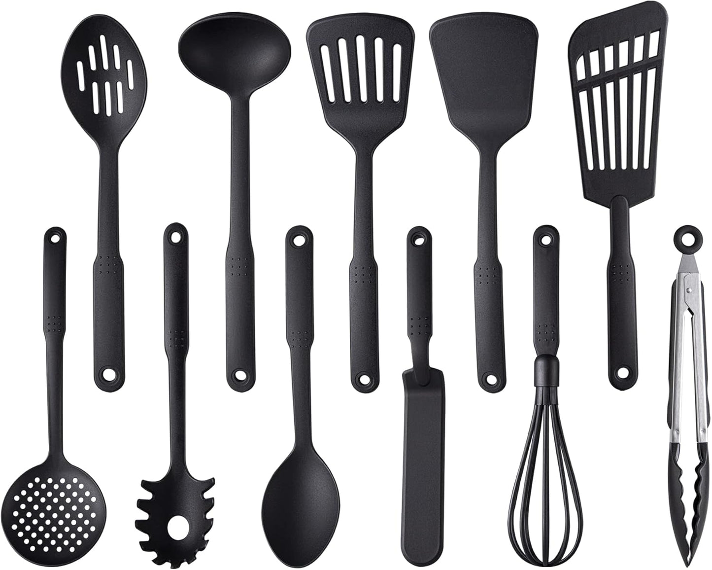 TJ POP Kitchen Utensils Set of 11 Pcs, Non-Stick Cooking Utensils Set 410°F Heat Resistant, BPA-Free Nylon Utensil Set, Kitchen Gadgets Accessories Tools for Cookware (Black)