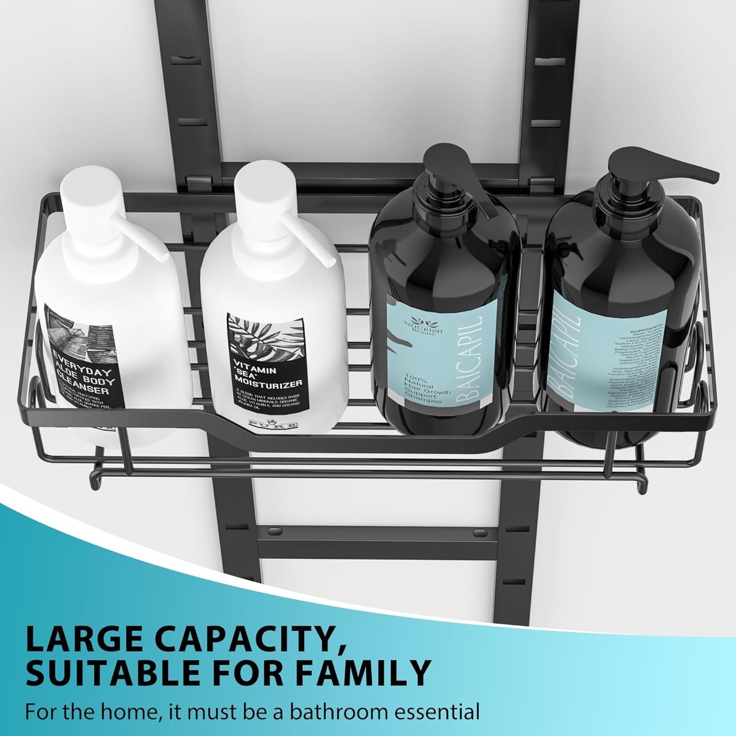 Moforoco Over The Door Shower Caddy, Hanging Shower Organizer Storage, 3-Tier Black Over The Door Pantry Organizer for Inside Shower, Home & Kitchen Organization