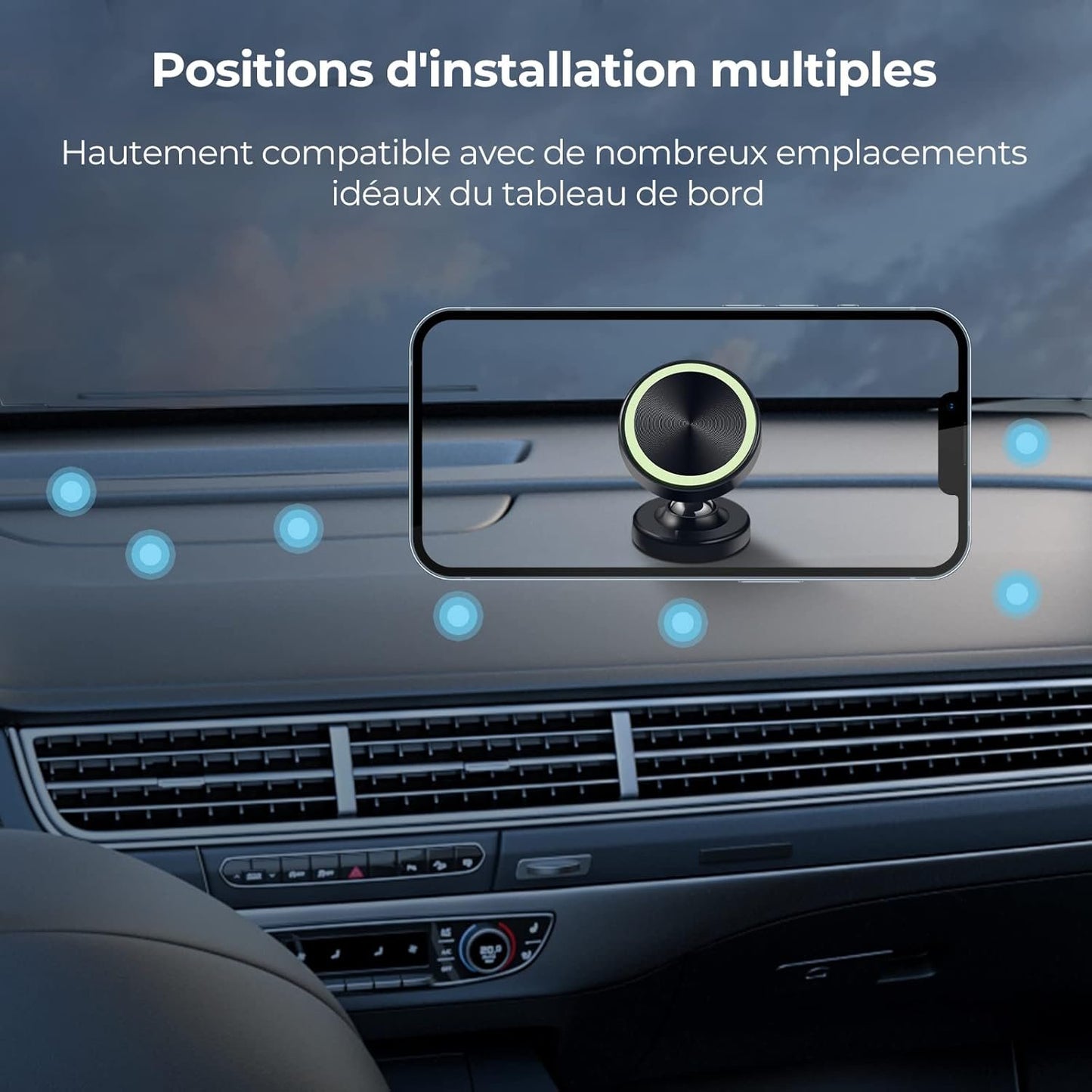 Vinabo 2 Pack Magnetic Car Phone Holder, Magnetic Car Phone Holder, 360° Rotation Car Phone Holder Compatible with All Smartphones