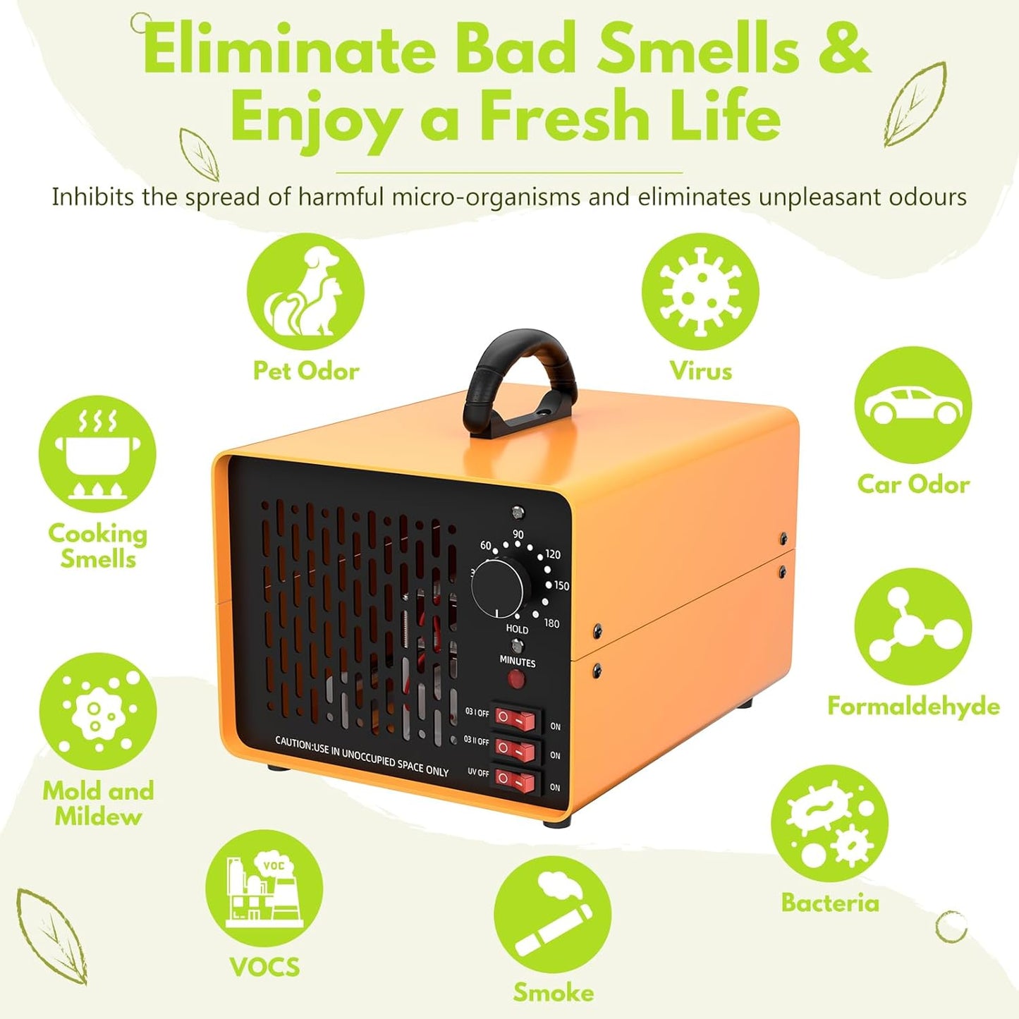 Snowtaros Ozone Generator 50,000 mg/h, Ozone Air Purifier with Timer 180Min, Air Freshener Ionizer for 900㎡, Ozonizer for Rooms Home Car Hotel