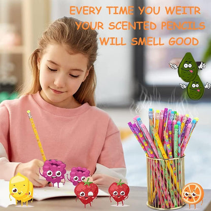 JQSSHXB 60 Pieces Scented Pencils for Kids Smencils Scented Pencils with Erasers Fruit HB Graphite Pencil for School Stationery Party Reward Supplies