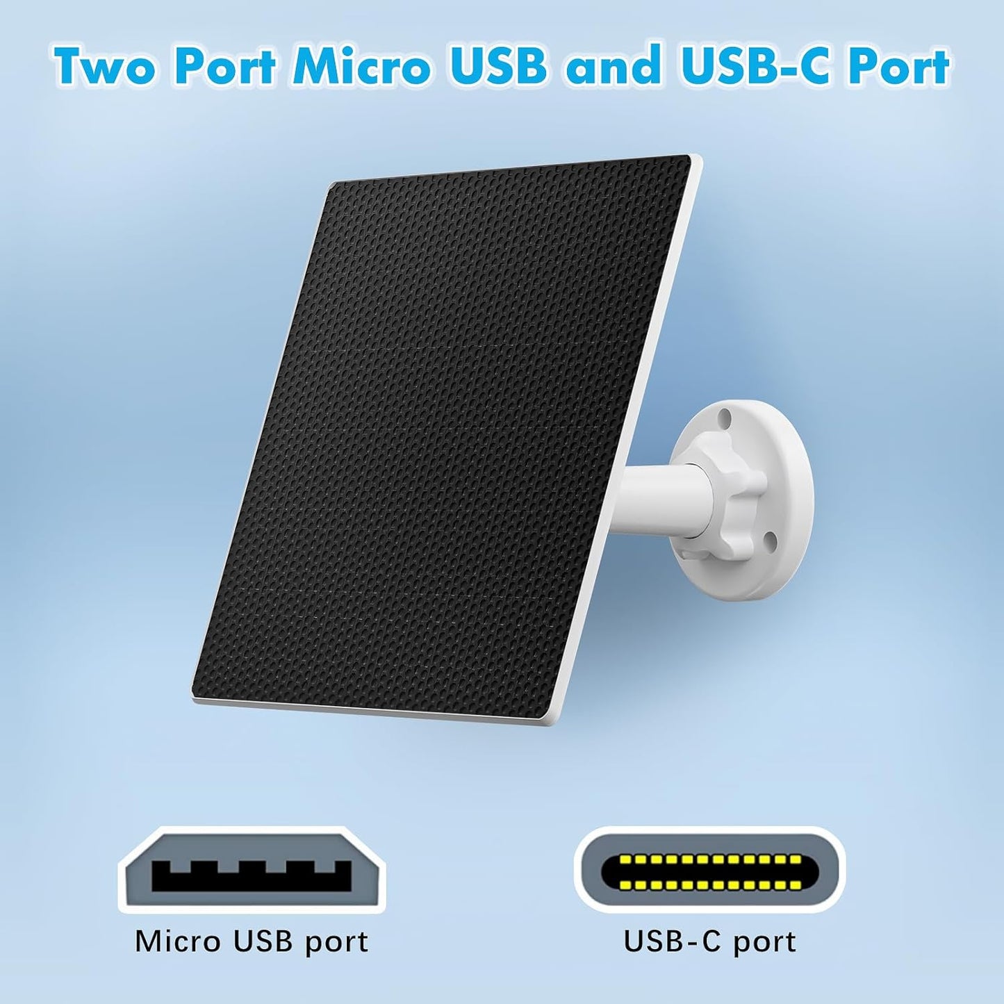 SANKABA Solar Panel for Security Camera,5W USB DC 5V Camera,Micro & USB-C Port Panel,IP65 Waterproof Charger Camera with 360° Adjustable Mounting SANKABA-000010