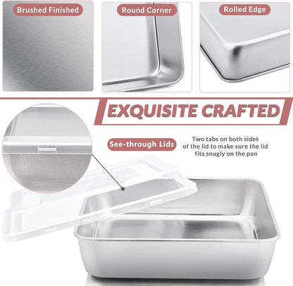 E-far 9-Inch Square Cake Pan with Lid