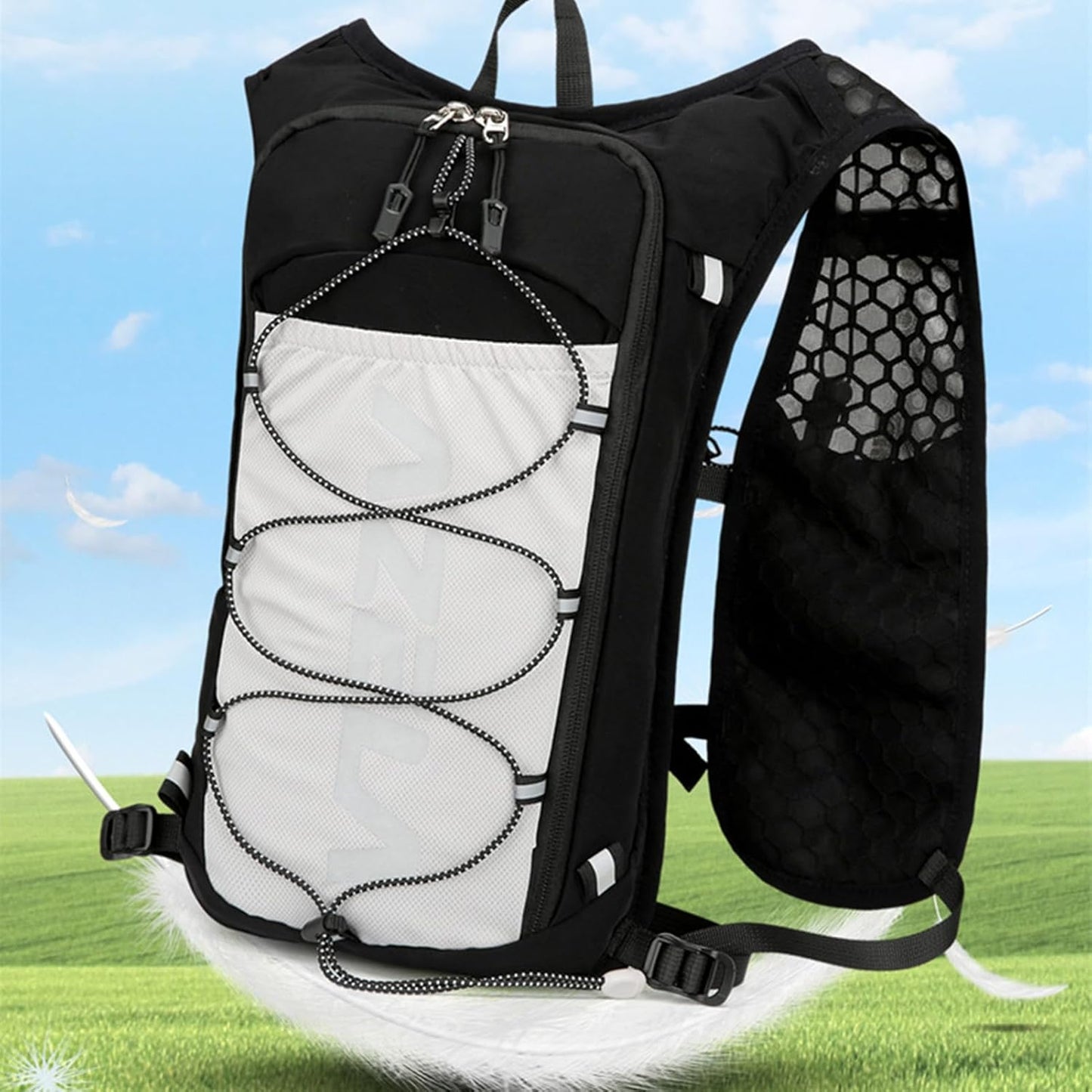 Running Backpack, Reflective Hydration Vest, Breathable Adjustable Sports Bag with 15L Water Bladder, Lightweight Outdoor Gear for Trekking Workout Riding Camping Fishing Travel
