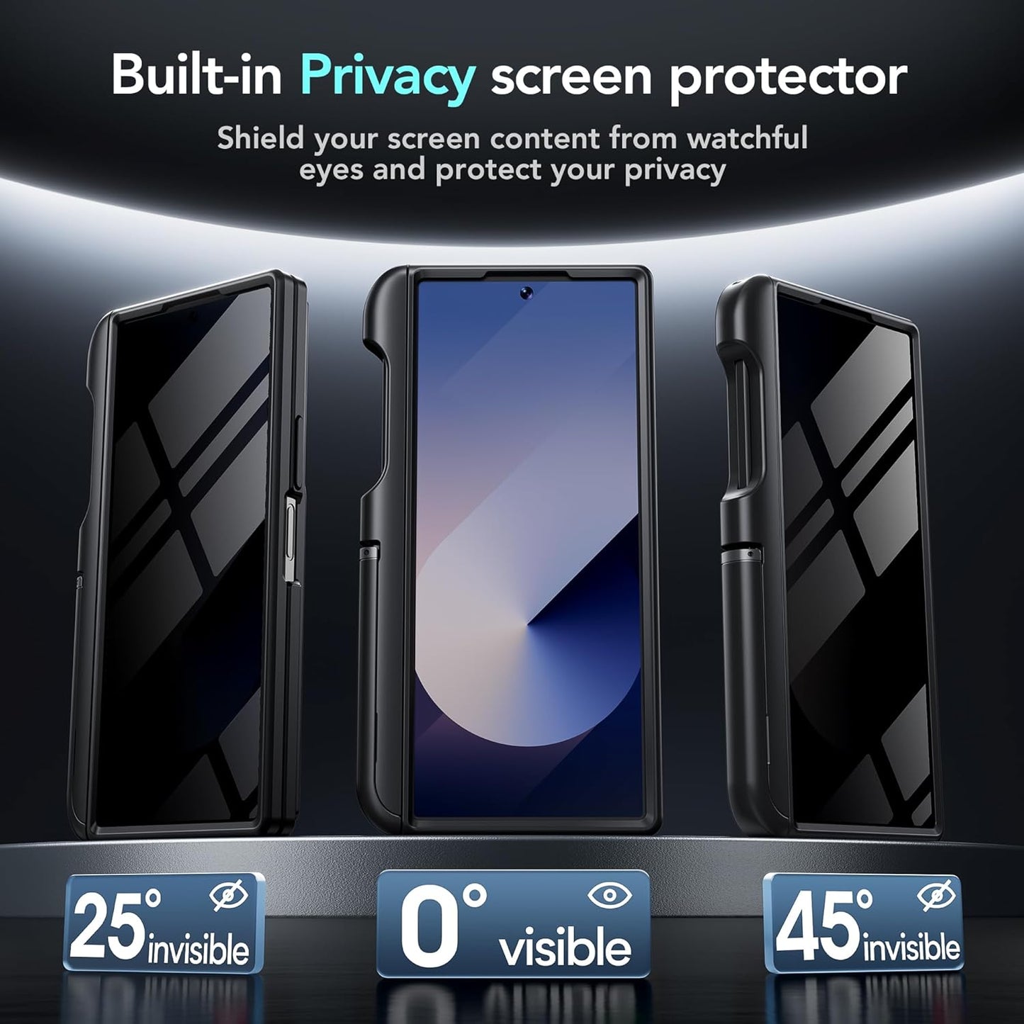 TONGATE Wallet for Z Fold 6 Case with Privacy Screen Protector, [Dual Stands & Card Holder][Anti Spy] Built-in S Pen Holder & Camera Cover Z6 Shockproof Phone Case for Samsung Galaxy Z Fold 6, Black