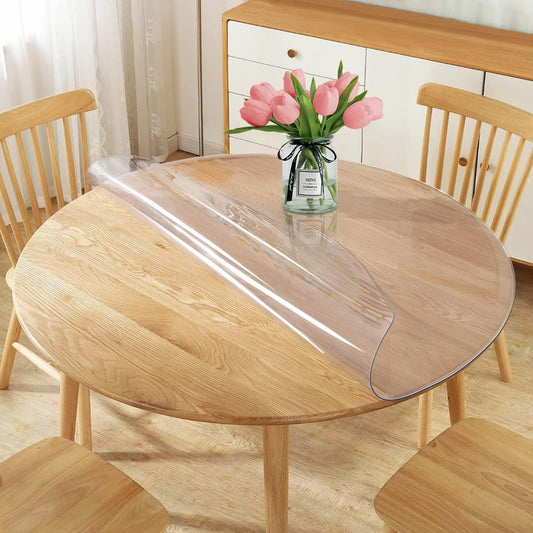 36 Inch Dia Round Clear Table Cover Protector Clear Circle Table Protector Plastic PVC Vinyl Tablecloth Cover Protective Easy Clean Dining Coffee End Tabletop Protector Wipeable Water Resistant Round