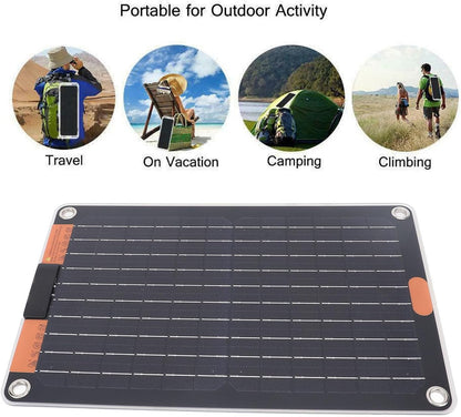 Solar Panel, 15W 5V Portable Monocrystalline Solar Panel Power Charger, Waterproof Portable Power Station with Suction Cup and 2 USB C Ports for Camping Hiking Phone Charging
