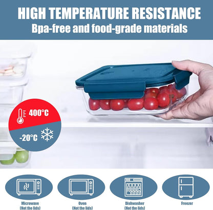 Glass Food Storage Containers 5 Pack,Three Sizes Glass Meal Prep Containers with Snap Lock Leakproof Lids,Lunch Box for Microwave,Freezer,Oven and Dishwasher (Sea blue)