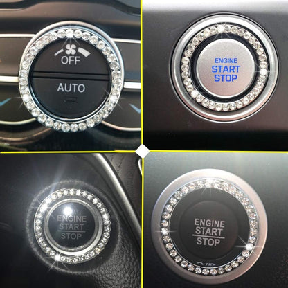 Anourney Silver Bling Crystal Rhinestone Car Decal, Emblem Sticker, Girly Car Interior Accessory Decoration for Push to Start Button Cover, AC Control Knob, Car Shift Cover