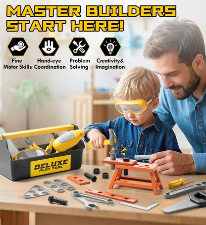 Lehoo Castle Kids Tool Set, Construction Toys Tool Box with Electric Drill & Take Apart Excavator, Pretend Play Kids Toddler Toys for Boys Girls Age 3 4 5 6 Years Old