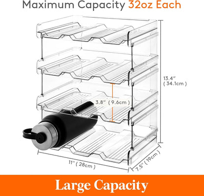 Lifewit Stackable Water Bottle Organizer for Cabinet, Freezer, Pantry - Plastic Cup Holder, Wine Racks for Kitchen Tabletop Storage, Cupboard, Office - Pack of 4, Each Rack Holds 3 Containers