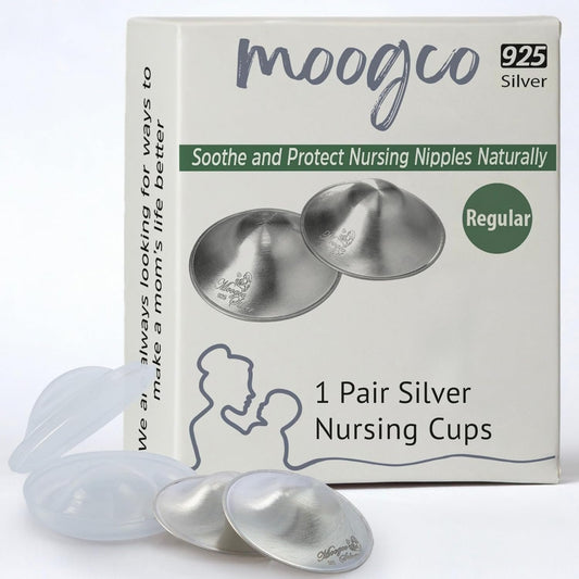 Moogco The Original Silver Nursing Cups - Nipple Shields for Nursing Newborn - Newborn Essentials Must Haves - Nipple Covers Breastfeeding - 925 Silver