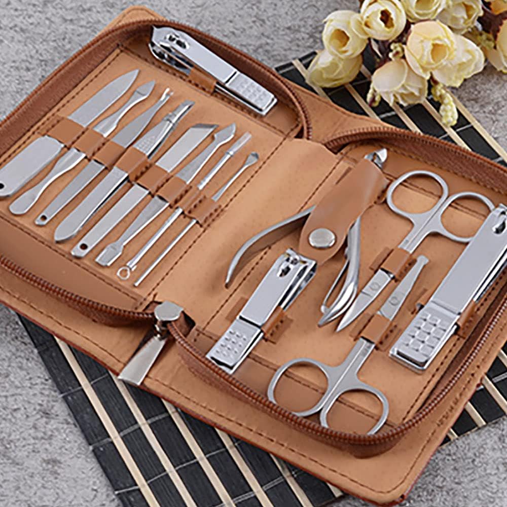 WSJQB Clippers per Unghie Set in Acciaio Inox - 14 Pz Set Manicure Set Professional Beauty Tools Kit Gancio Tweezer Manicure Nail Trimmer Grooming Kit