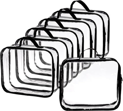 Fasmov 6 Pack Large Clear Travel Packing Cube, See-Through PVC Organizer, Vinyl Zippered Storage Bags Multipurpose Pouch with Handle for Suitcase Pants, Cashmere, Sweaters Shirts Dress Storage