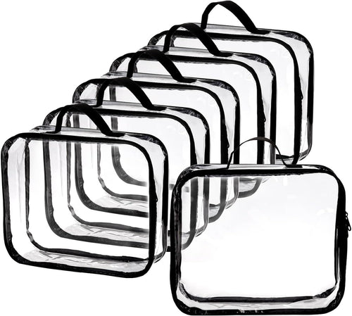 Fasmov 6 Pack Large Clear Travel Packing Cube, See-Through PVC Organizer, Vinyl Zippered Storage Bags Multipurpose Pouch with Handle for Suitcase Pants, Cashmere, Sweaters Shirts Dress Storage