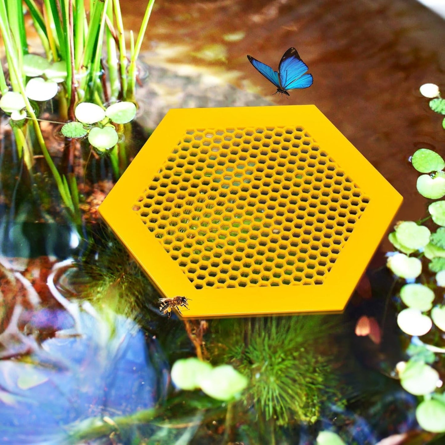 Proxima Direct 1 Pack Large Floating Bee Island for Driking Floatable Bee Waterer Bee Feeder with Beehive Design, Floating Watering Station for Feeding for Outdoor Garden (Yellow)