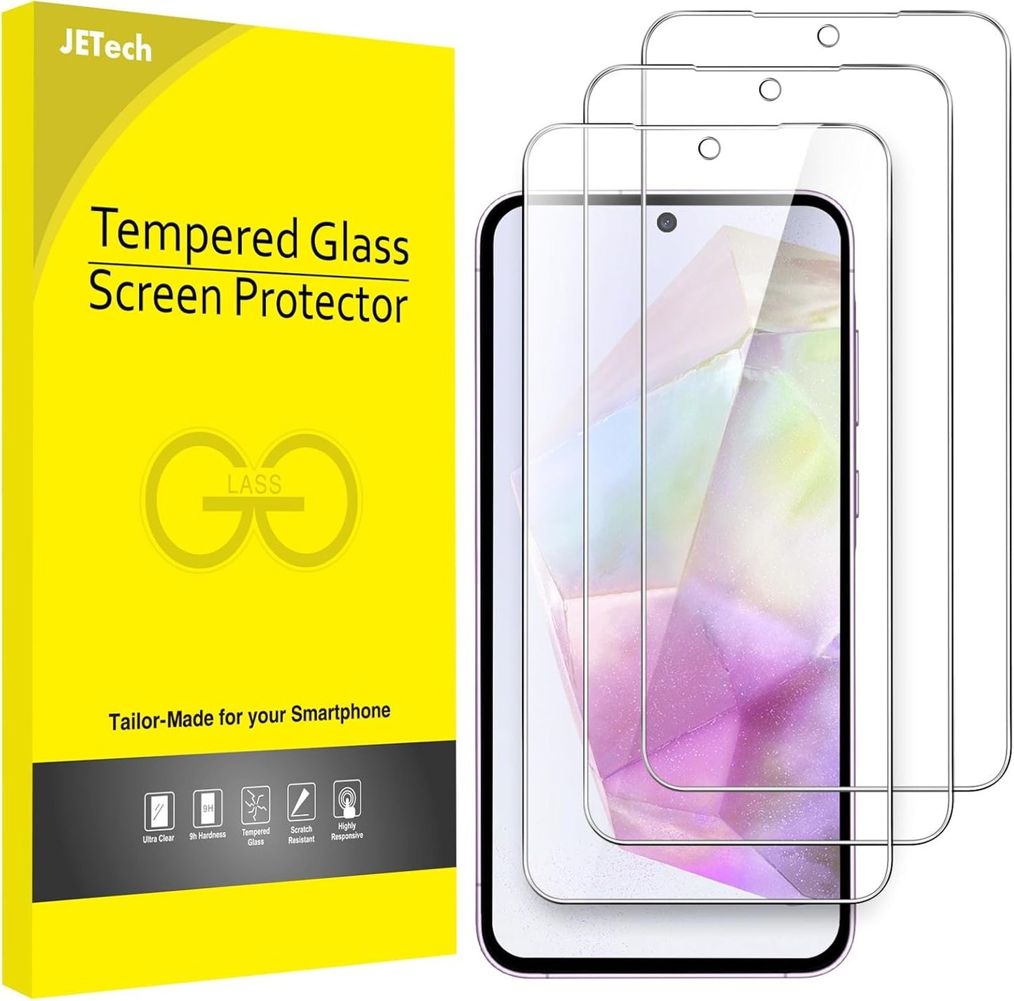 JETech Screen Protector for Samsung Galaxy A35 5G 6.6-Inch, 9H Tempered Glass Film, Anti-Scratch, HD Clear, 3-Pack