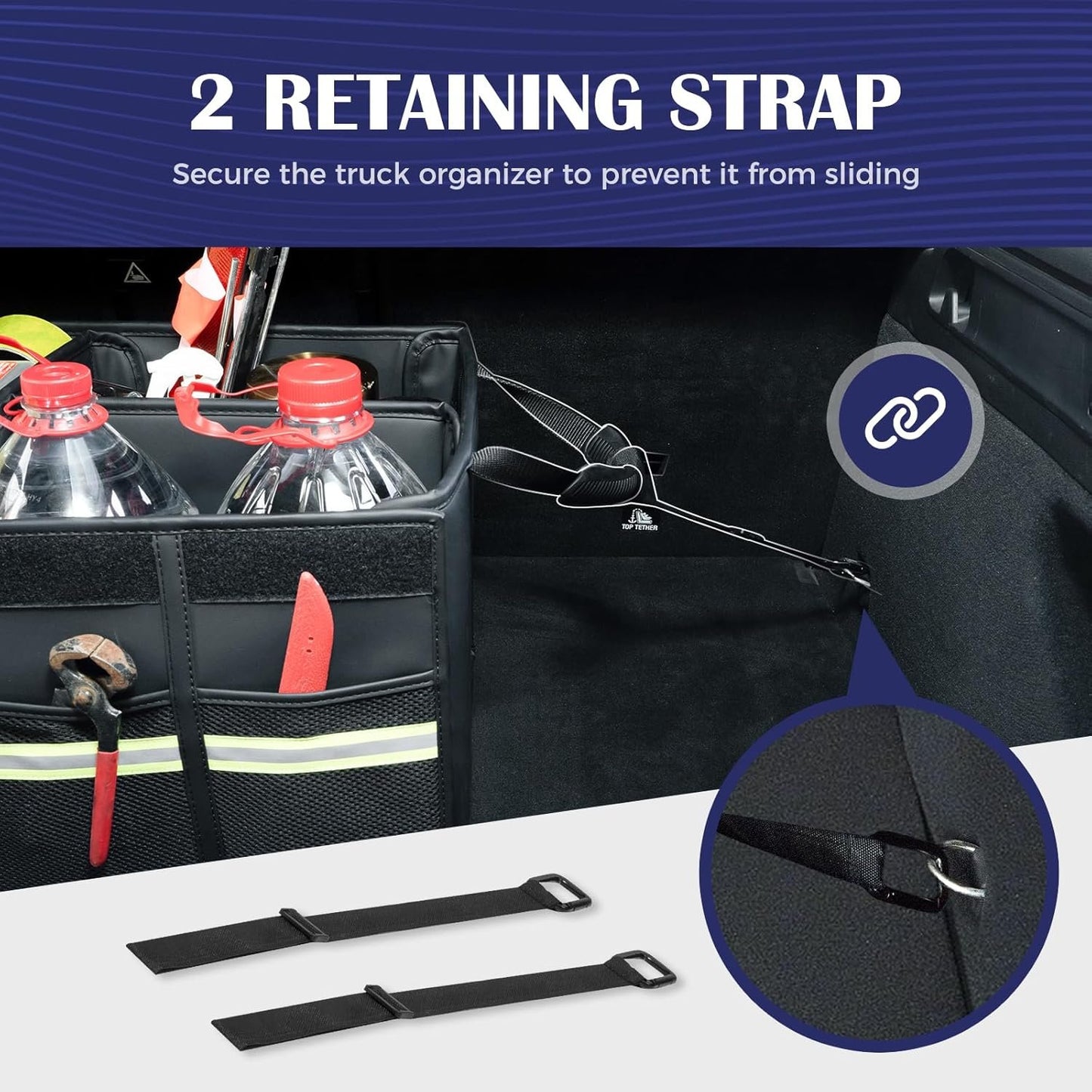 Coverado Car Trunk Organizer - 70L Nappa Leather Trunk Organizer for SUV with Lid, Multi Collapsible Car Storage Organizer Foldable, Multi Compartments with 2 Straps for SUV/Truck