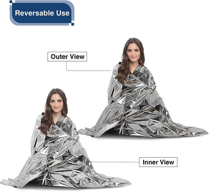 RISEN Emergency Foil Mylar Thermal Blankets - Retains 90% of Body Heat, High Reflective Space Safety Blanket - Ideal Supply for Survival, Outdoors, Camping, Hiking, First Aid (8 Silver)