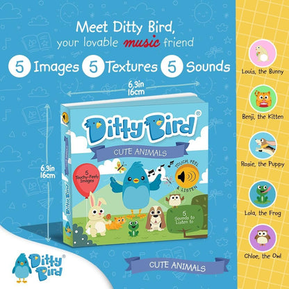 Ditty Bird Touch & Feel Animals Edition Musical Books | Fun Montessori Toys & Learning Resources | Sensory Toys for Kids | Interactive Toddler Books for 1 Year Old to 3 Year Olds | Sturdy Baby Book
