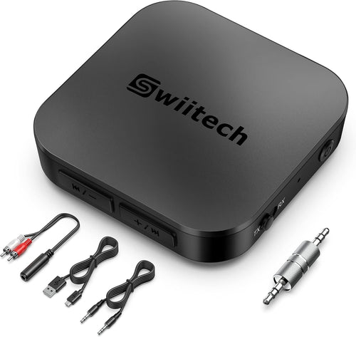 Swiitech Bluetooth Transmitter Receiver, 2-in-1 Bluetooth AUX Adapter, V5.0 Bluetooth Adapter for TV/Car/Speaker/Home Stereo/PC, Pairs 2 Devices Simultaneously, aptX Low Latency (TR-01)