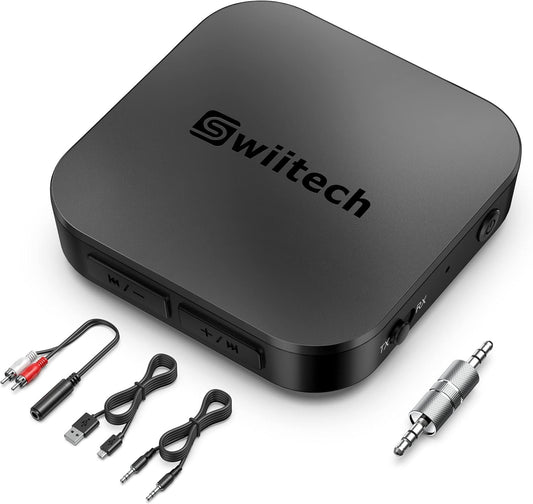 Swiitech Bluetooth Transmitter Receiver, 2-in-1 Bluetooth AUX Adapter, V5.0 Bluetooth Adapter for TV/Car/Speaker/Home Stereo/PC, Pairs 2 Devices Simultaneously, aptX Low Latency (TR-01)