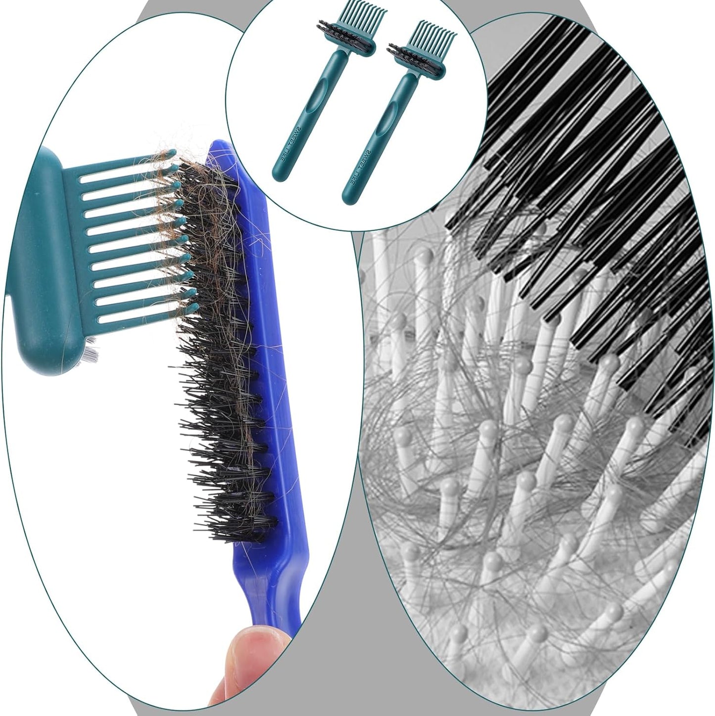 2pcs 2-in-1 Hair Brush Cleaner & Remover Tool Comb Cleaner for Removing Hair & Dust Small Portable Brush Cleaning Tool Effective Hair Brush Remover Rake for Women Travel Home Salon Use