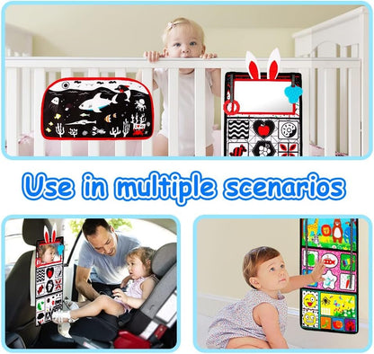 Inbeby Tummy Time Mirror Toy & Play Activity Cinrkle Mat, Black and White High Contrast Baby Newbron Toys 0 3 6 Months Brain Development, Snesory Texture Piano Infant Toys 0 3 6 Months with Squeaker