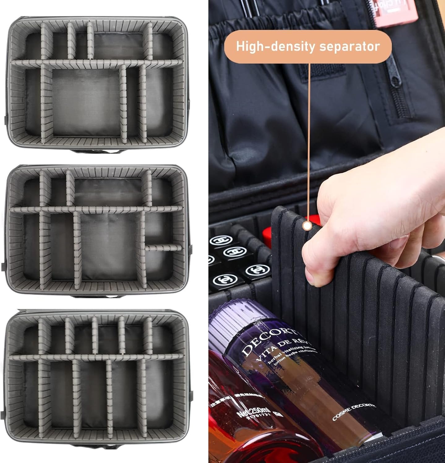 makeup Train Case, GreenLife® Large 16" Professional makeup Train Case Cosmetic bag Travel Make up artist Organizer Waterproof Portable Storage with Adjustable Dividers Accessories Brushes Pouch Black