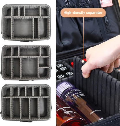 makeup Train Case, GreenLife® Large 16" Professional makeup Train Case Cosmetic bag Travel Make up artist Organizer Waterproof Portable Storage with Adjustable Dividers Accessories Brushes Pouch Black
