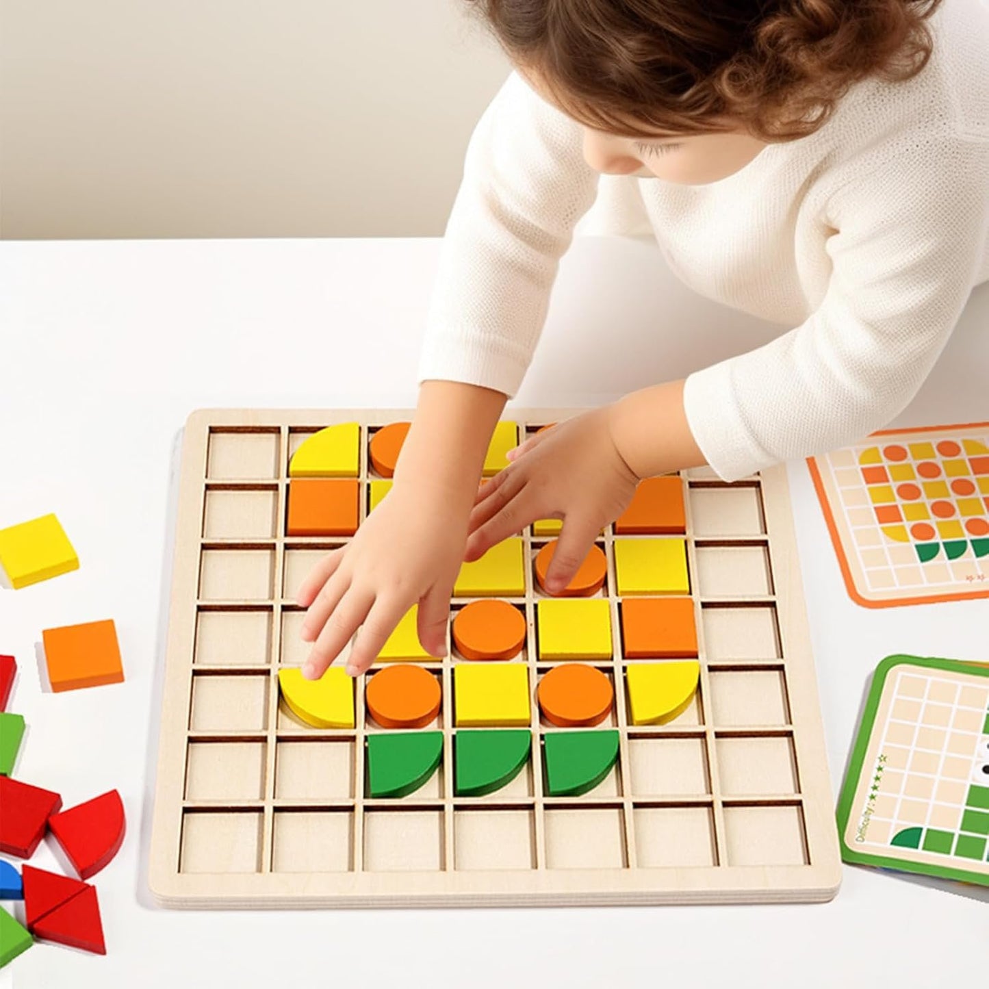 Wooden Mosaic Puzzle 120PCS Shape Pattern Blocks Preschool Learning Activities Educational Toys Shape Matching Game Montessori Toys for Toddlers Kids Boys Girls 3 4 5 Years Old