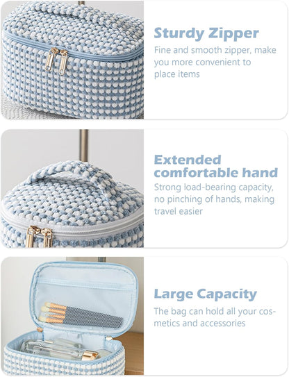 Large Makeup Bag Set, Cute Cosmetic Bag Make up Organizer Case for Women Girls,Wide-Open Pouch Makeup Cosmetic Travel Bag with Handle for Women Purse for Toiletries Accessories Brushes (4 PCS-Blue)