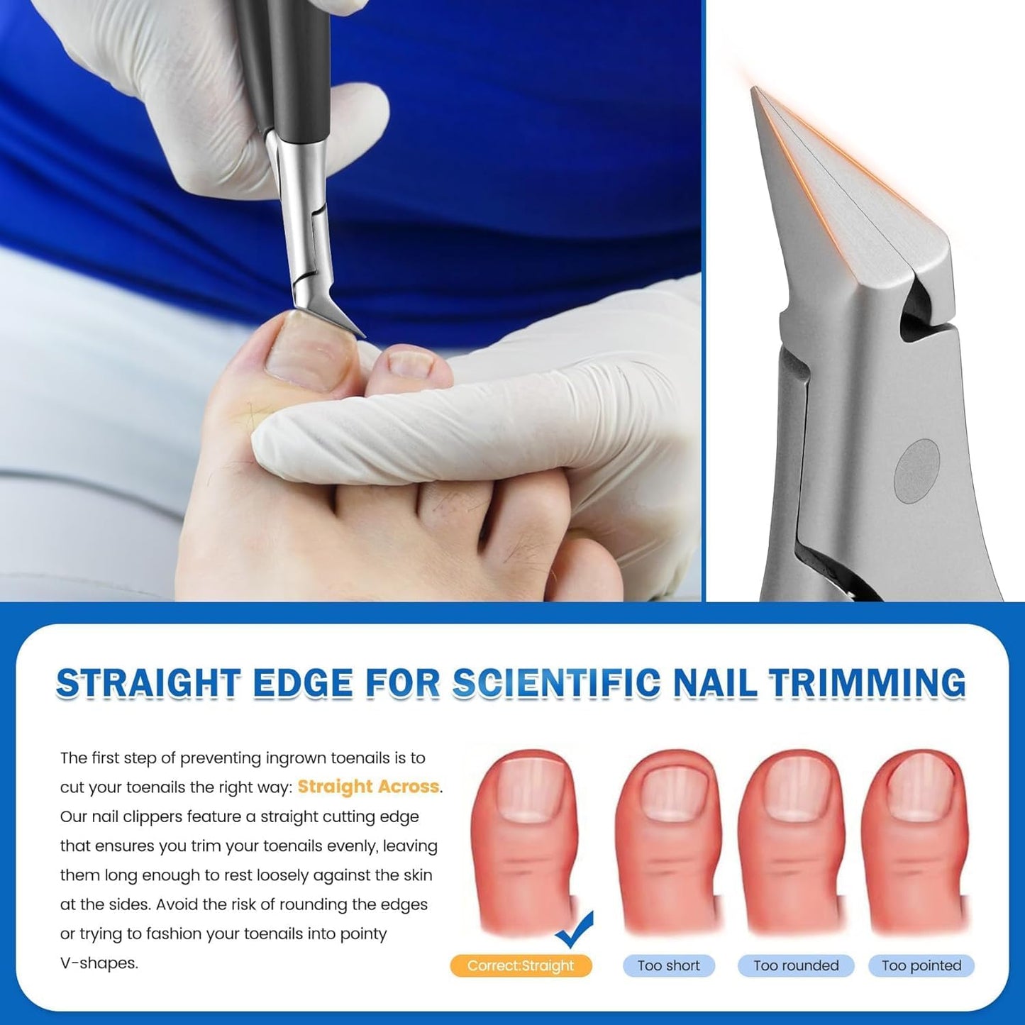 Cuticle Nippers,Thick Toenail Clippers,Toenail Clippers for Ingrown,Precision Toenail Clippers,Ergonomic Finger Nail Clippers for Adults, Seniors, Men and Women