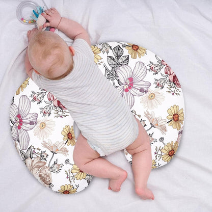 Floral Breastfeeding Pillow for Baby Girls, HNHUAMING Nursing Pillow with Stretchy Nursing Pillow Cover to Breastfeeding, Tummy Time, New Mom Essentials Breast Feeding Pillow