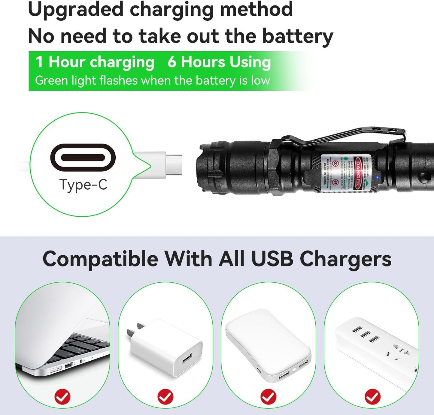 MIPREZT [Professional] Rechargeable Green Light Beam Flashlight Long Distance Range for TV/LED/LCD Screens Tactical Flashlights Presentation Office/Outdoors/Astronomic/Construction 4(1)