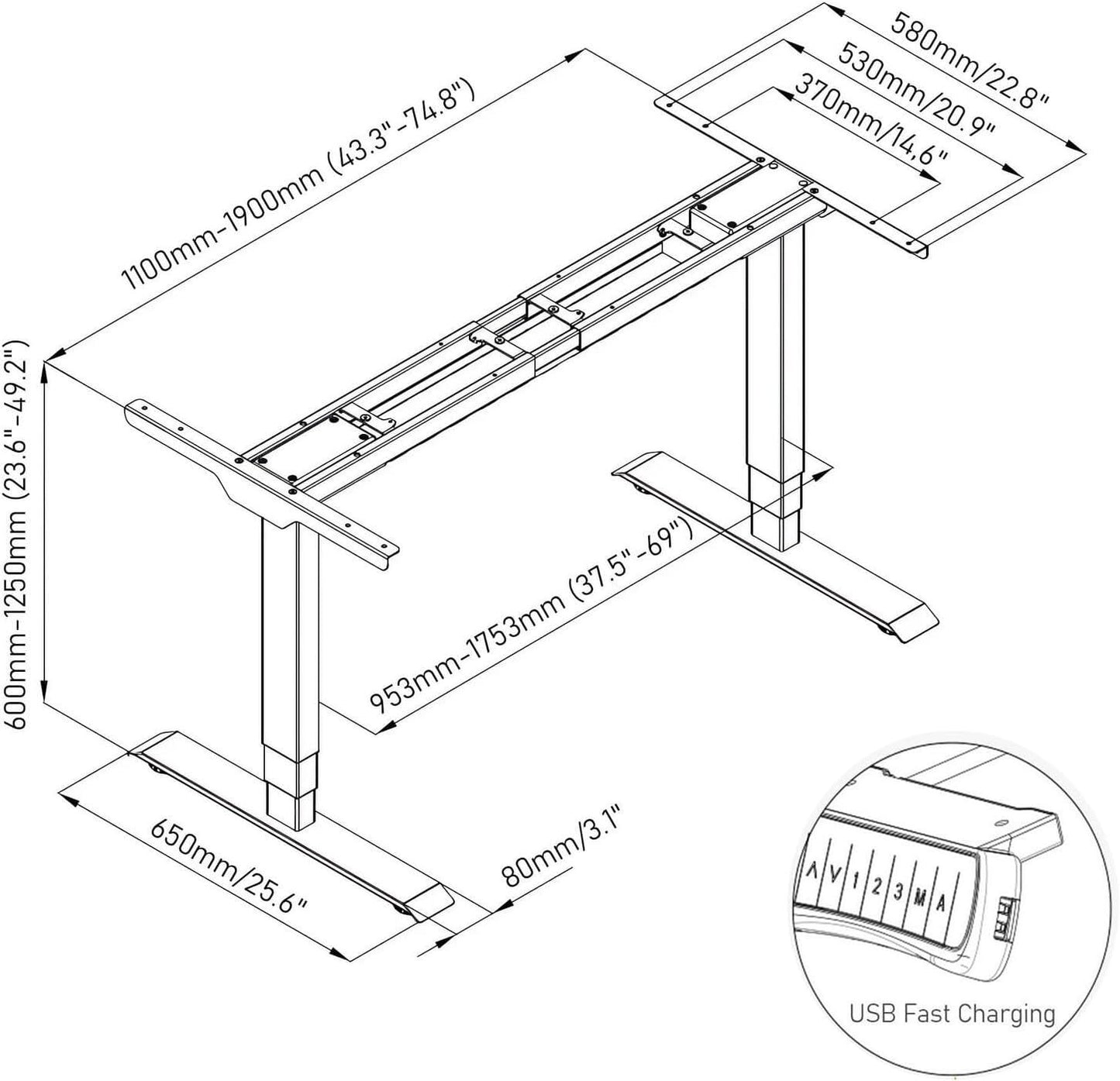 PrimeCables Dual-Motor Electric Height Adjustable Standing Desk Frame - Ergonomic Sit Stand Desk Legs with Memory Presets, 23.6"-49.2" Adjustable Height and 43.3"-74.8" Width, 275 lbs Capacity, White