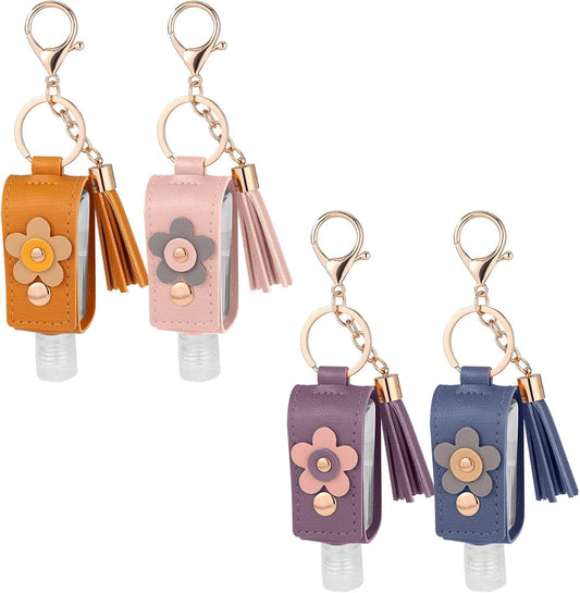 4pcs Hand Sanitizer Keychain, 30ml Refillable Empty Hand Sanitizer Carrier Case with Lobster Clasp, Leak-Proof Travel Size Bottles Toiletries Containers for Lotion Liquid Soap Shampoo (4 Colors)