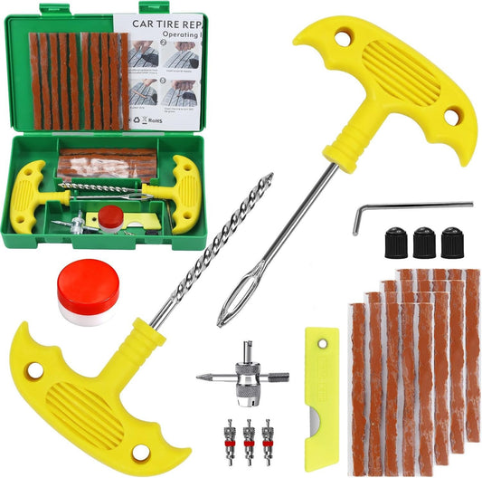 33Pcs Tire Repair Kit, Heavy Duty Tire Plug Kit，Universal Tire Repair Tools to Fix Punctures and Plug Flats Patch Kit for Cars, Motorcycles, Atvs, Tractors, Etc