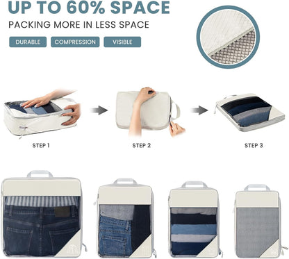 6 Set Ultralight Compression Packing Cubes Packing Organizer with Shoe Bag for Travel Accessories Luggage Suitcase Backpack Travel Accessories Cream