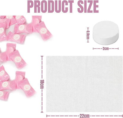 Compressed Towel 100 PCS Mini Tablets, JOMWEN Disposable Portable Cotton Face Towel, Soft Facial Washcloth for Travel, Camping, Hiking, Sport, and Other Outdoor Activities Pink