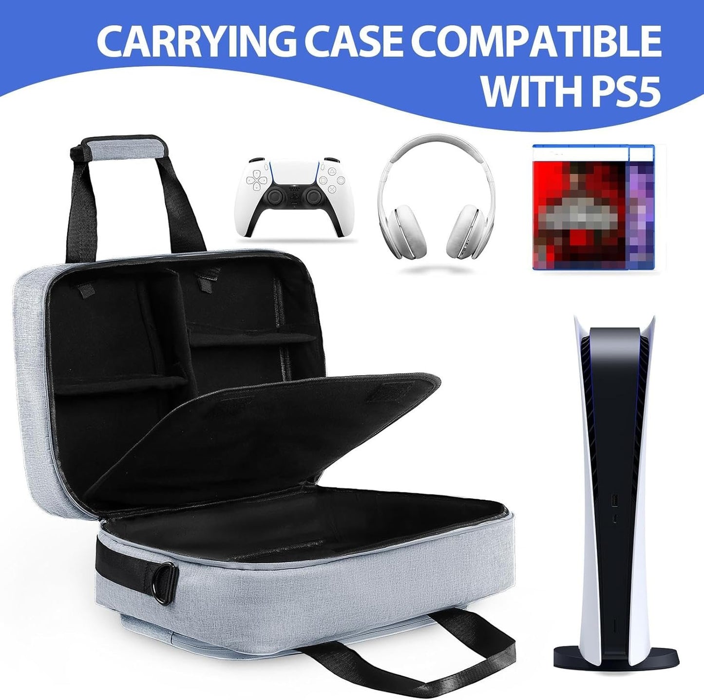 UUBOXS Carrying Case for PS5/PS5 Pro/PS5 Slim, Upgrade Protective Travel Bag for PS5 Disc/Digital Edition, Large Capacity Storage Bag Compatible with PlayStation 5 Controller Console Accessories